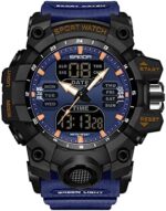 KXAITO Men's Stainless Steel case Sports Watch Military Watch Outdoor LED Stopwatch Digital Electronic Large Dual Display Waterproof Tactical Army Wrist Watches for Men