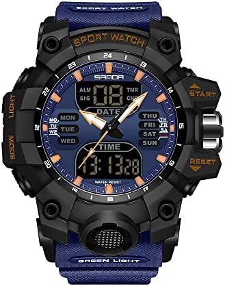 KXAITO Men's Stainless Steel case Sports Watch Military Watch Outdoor LED Stopwatch Digital Electronic Large Dual Display Waterproof Tactical Army Wrist Watches for Men