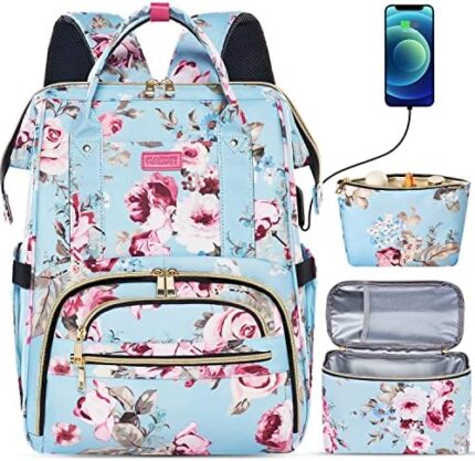 Kaome Lunch Backpack 15.6 Inch Laptop Backpack for Women with USB Port Nurse Gift Teacher Work Backpack Cooler Insulated Lunch Bag Waterproof Daypacks for Work Picnic Travel Anti-theft