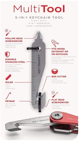 KeySmart MultiTool - 5-in-1 Multi-Purpose Keychain Tool with Box Opener, Ruler, Pry Bar, Phillips and Flat Head Screwdriver - EDC Gear Mini Multitool, and Keychain Accessories - Great Stocking Stuffer