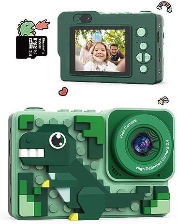 Kids Dinosaur Digital Camera Toys: Kizeefun 3-12 Year Old Boys Girls Christmas Birthday Gifts, Mini HD Selfie Video Baby Camera for 3 4 5 6 7 8 9 Toddler Children with 32GB Card