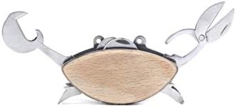 Kikkerland Stainless Steel Beechwood Crab Compact EDC Multi Tool - 6 Tools