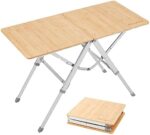 KingCamp Bamboo Camping Table Portable Folding Picnic Camping Table Lightweight and Portable with Adjustable Height Aluminum Legs for Outdoor Or Indoor