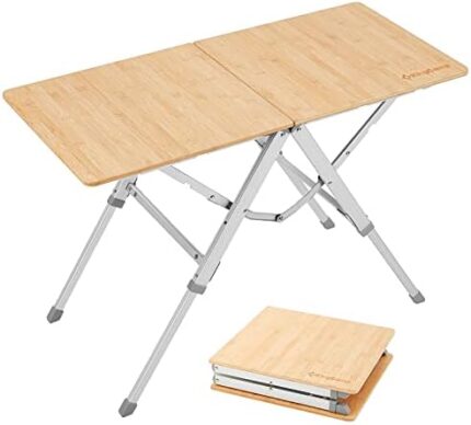 KingCamp Bamboo Camping Table Portable Folding Picnic Camping Table Lightweight and Portable with Adjustable Height Aluminum Legs for Outdoor Or Indoor