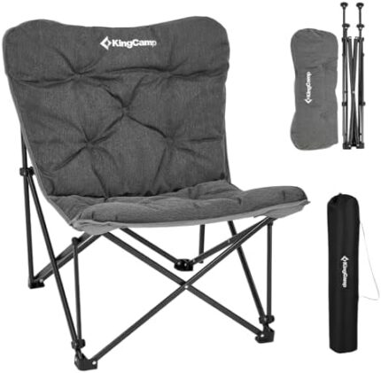 KingCamp Oversized Padded Camping Chair - Comfy Butterfly Folding Chair for Outdoor with Carry Bag,Portable Camp Chair for Indoor, Adults, and Lawn Supports 300 lbs,Grey