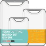 Kitchen Plastic Cutting Board Set of 3, Dishwasher Safe Cutting Boards with Juice Grooves, Thick Chopping Boards for Meat, Veggies, Fruits, Easy Grip Handle, Non-Slip (Gray)