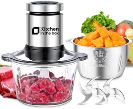 Kitchen in the box Food Processors Small Food Chopper & Mini Meat Grinder Electric Vegetable Chopper For Home Use Baby Food processor with 2 Bowls (8 Cup+8 Cup)& 2 Bi-Level Blades, 400 W, Black