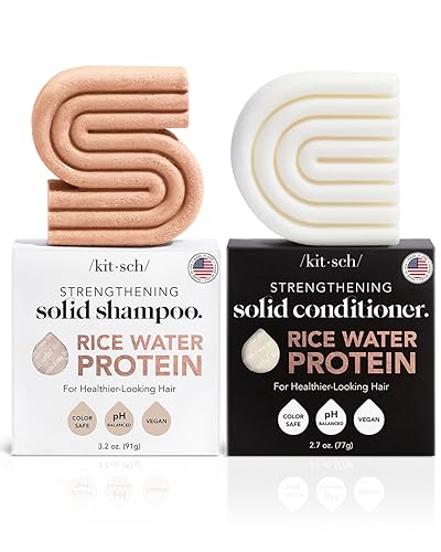 Kitsch Rice Bar Shampoo and Conditioner Bar for Hair Growth | Rice Shampoo Bar & Conditioner Bar for Strengthening, Cleansing & Moisturizing | Vegan Rice Water Shampoo Bar & Conditioner Soap, 2pc Set
