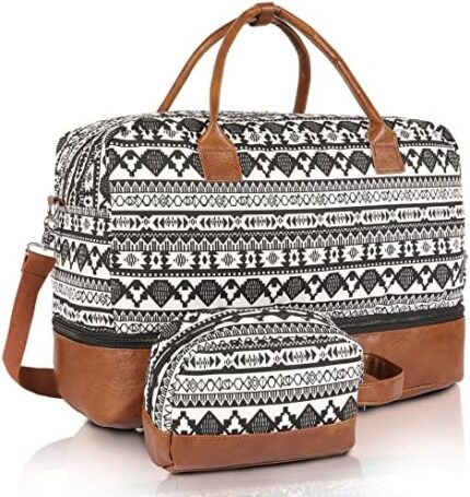Konelia Weekender Bag for Women Overnight Bag Set Canvas Travel Duffel Bag Carry on Luggage with Shoe Compartment 2pcs