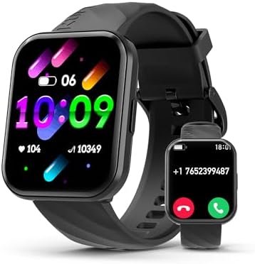 Kumi Smart Watch for Men Women with 1.96" Touch Screen,Digital Watch with Voice Assistant, Fitness Tracker Smartwatch Heart Rate Sleep,100+ Sport Modes with IP68 Waterproof for Android iOS Black
