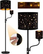 LED Modern Standing Floor Lamps with Reading Lamp, 2700K Brightness, 3-Way Switch, Black Cutout Fabric Lampshade for Bedroom, Office, Living / Dining Room, LED Bulbs Included