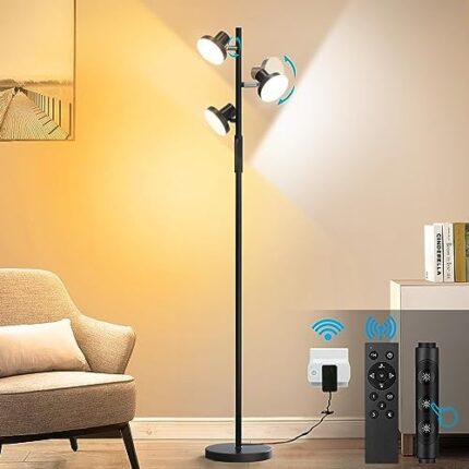 LED Tree Floor Lamp, 42W/3700lm Super Bright Floor Lamps for Living Room with Remote & Touch Control, with 3 Rotatable lights 4 Color Temperatures, 68 inch Tall Standing Lamp Great for Bedroom Office