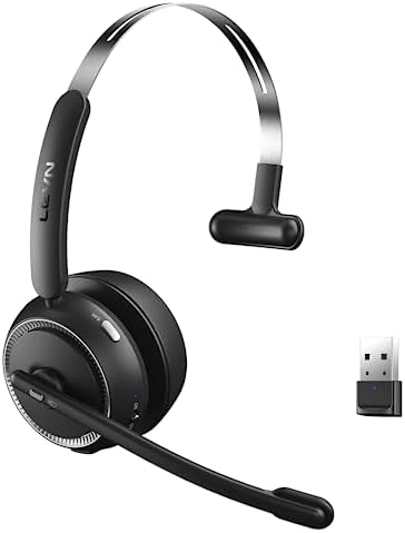 LEVN Wireless Headset with Microphone for PC, Bluetooth Headset with Mic & Mute Button, 65 Hrs Working Time Noise Cancelling Wireless Headset for Work from Home/Computer/Laptop/Call Center/Office