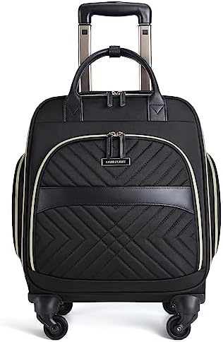 LIGHT FLIGHT Rolling Laptop/Computer Bag with Spinner Wheels for Carry on Business Travel , Women Men Briefcase 15.6 Inch , Water-resistant , Quilted Black