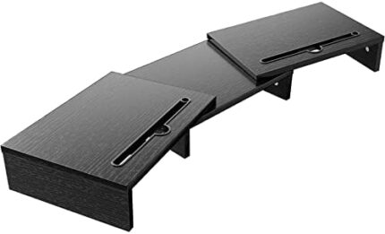 LORYERGO Dual Monitor Stand - [Upgraded] Monitor Stand w/ 2 Slots for Phone & Tablet, Dual Monitor Riser, Length and Angle Adjustable, Computer Stand for Monitor, Laptop, Tablet (Black)