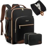 LOVEVOOK 40L Large Travel Backpack for Women Men, 17 Inch Carry on Backpack for Traveling on Airplane, Personal Item Travel Bag Airline Approved, Business Causal Weekender Backpack, Black-Brown