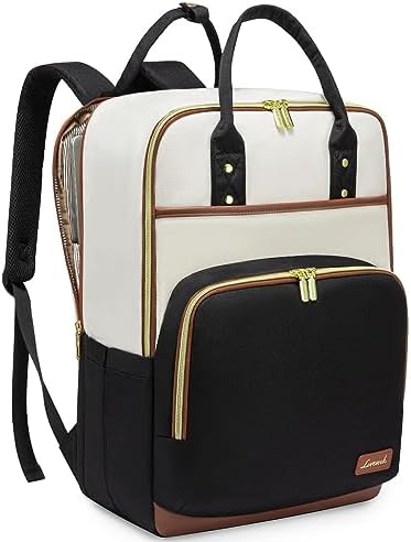 LOVEVOOK Laptop Backpack for Women 17.3 Inch, Travel Backpack Personal Item Carry On Bag for College, Women’s Computer Backpack Laptop Bag for Work for Teacher Nurse With Water-Resistant, Black-Beige