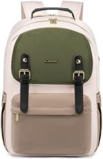 LOVEVOOK Laptop Backpack for Women Fashion College Casual Daypacks Stylish Travel Backpack Fits up to 15.6Inch Laptop with USB Charging Port(Khaki-Green)