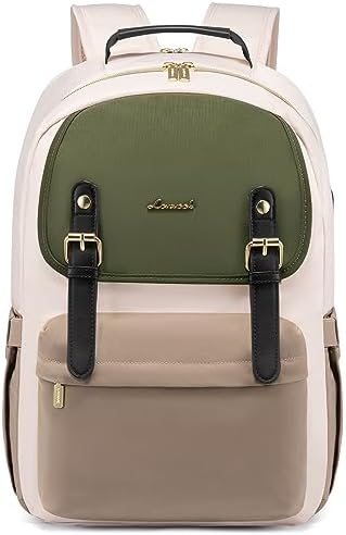 LOVEVOOK Laptop Backpack for Women Fashion College Casual Daypacks Stylish Travel Backpack Fits up to 15.6Inch Laptop with USB Charging Port(Khaki-Green)