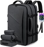 LOVEVOOK Travel Backpack, 30-40L Expandable Extra Large Backpack with Lock, Carry on Backpack 17 Inch with USB Port, Anti-Theft Water Resistant Business Backpack for Men Women, Dark Grey