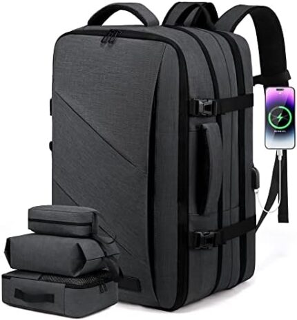 LOVEVOOK Travel Backpack, 30-40L Expandable Extra Large Backpack with Lock, Carry on Backpack 17 Inch with USB Port, Anti-Theft Water Resistant Business Backpack for Men Women, Dark Grey