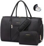 LOVEVOOK Travel Duffle bag, Personal Item Travel Bag for Airlines, Gym Bag for Women&men, Weekender Bags Carry on Overnight Bag with Toiletry Bag Shoe Compartment, Workout Hospital Bags, Black