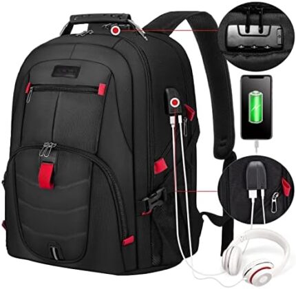 LOVEVOOK Travel Laptop Backpack Waterproof Anti Theft Backpack with Lock and USB Charging Port Large 17-17.3 Inch Computer Business Backpack for Men Women Black