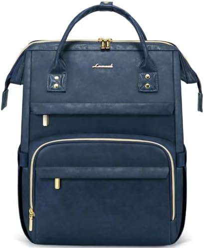LOVEVOOK Vintage Leather Backpack for Women,15.6 inch Leather Laptop Backpack Women Teacher Nurse Work Travel Backpack Computer Laptop Bags,Professional Backpack Purse Carry On Backpack,Evening Blue