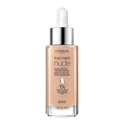 L’Oréal Paris True Match Nude Hyaluronic Tinted Serum Foundation with 1% Hyaluronic acid, Light 2-3, 1 fl. oz.