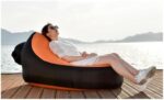 LUTEM Inflatable Couch – Cool Inflatable Chair. Upgrade Your Camping Accessories. Size 126(L)*68(H)*88.5(W) cm Easy Setup is Perfect for Hiking Gear, Beach Chair/Sleeping Bag/picnics/Camping (Orange)