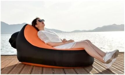 LUTEM Inflatable Couch – Cool Inflatable Chair. Upgrade Your Camping Accessories. Size 126(L)*68(H)*88.5(W) cm Easy Setup is Perfect for Hiking Gear, Beach Chair/Sleeping Bag/picnics/Camping (Orange)