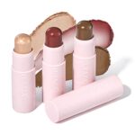 LUXAZA 3PCS Cream Blush Stick + Highlighter Bronzer / Contour Stick, Complete Face Make up Kit Sticks Trio Wand, Lightweight Dewy Finish for Girls and Women, Highlight ( Pearl ) #04 Matte #03 #02