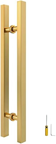 LVYIHAN 36 inch Stainless Steel Door Handle Double Sided, Pull Push Sliding Barn Door Handle, Commercial H Shape Glass Shower Door Pull Handles, Brushed Gold