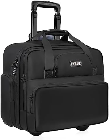LYAUK Rolling Laptop Bag Men Women with Wheels, Anti Theft Rolling Briefcase for 17.3 inch Laptop, Water Resistant Overnight Rolling Computer Bag Carry on Laptop Briefcase for Travel/Work/Business