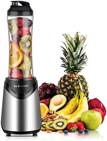 La Reveuse Smoothies Blender Personal Size 300 Watts with 18 oz BPA-Free Portable Travel Sports Bottle (Silver)