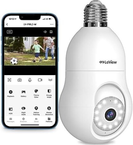 LaView 4MP Bulb Security Camera 2.4GHz,360° 2K Security Cameras Wireless Outdoor Indoor Full Color Day and Night, Motion Detection, Audible Alarm, Easy Installation, Compatible with Alexa