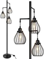 Lakumu Industrial Floor Lamp for Living Room, Tree Floor Lamp with 3 Elegant Teardrop Cage Heads & ST58 Edison LED Bulbs, Sturdy Base Tall Vintage Pole Light Great for Farmhouse Rustic Bedroom Office