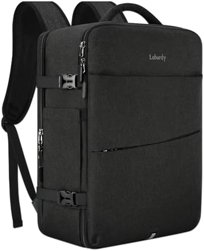 Laptop Backpack for Men Women 17 Inch Flight Approved Carry on Daypack Waterproof Large 40L Luggage Business College Weekender Overnight with 3 Packing Cubes for Travel , Black