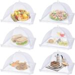 Lauon Large Food Cover,6 Pack Mesh Food Tent,17"x17",White Nylon Covers,Pop-Up Umbrella Screen Tents,Patio Net for Outdoor Camping, Picnics, Parties,BBQ,Collapsible and Reusable