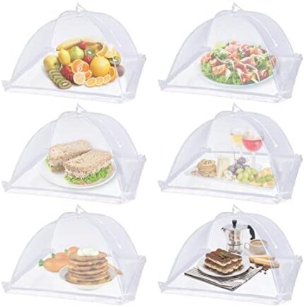 Lauon Large Food Cover,6 Pack Mesh Food Tent,17"x17",White Nylon Covers,Pop-Up Umbrella Screen Tents,Patio Net for Outdoor Camping, Picnics, Parties,BBQ,Collapsible and Reusable