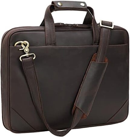 Leather Slim Briefcase for Men 15.6" Laptop Crossbody Messenger Bag Business Work Lawyer Attache Case