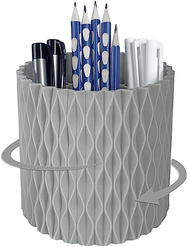 Lebenrich Rotating Pen Pencil Holder for Desk, 5 Slots Unique Grey Desk Pen Organizer Easthetic Desktop Supplies and Accessories for Women Girls, Pen Cup Pencil Caddy for Office Home Art Supply