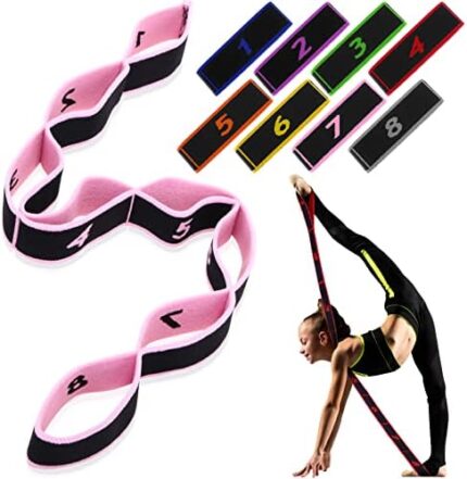 Lenwen 8 Pcs Elastic Yoga Stretching Strap 39.37 Inch Adjustable Multi Loop Stretch Strap Training Dance Stretch Band for Leg Pilates Gymnastics Home Exercise Workout Equipment Adult Children, 8 Color