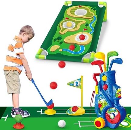 Letapapa Kids Golf Club Set, Toddler Golf Set with Golf Board, Putting Mat, 8 Balls, 4 Golf Clubs and Golf Cart, Indoor and Outdoor Sports Toys Gifts for Boys Girls Aged 2 3 4 5 6 Years Old (Blue)