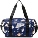 Lightweight Expandable Travel Duffle Bag Weekender Carry on Overnight Bag with Dry and Wet Separation Sports Tote Gym Bag Shoulder Bag for Women Waterproof (M-Blue Cats)