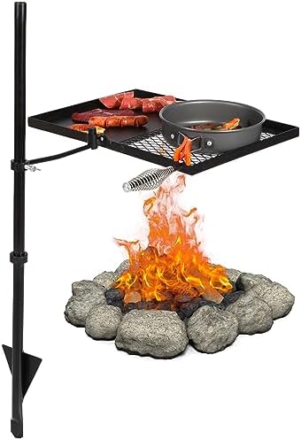 Lineslife Swivel Campfire Grill Grate and Griddle, Adjustable Fire Pit Grill Grate Over Fire Pit, Camp Fire Cooking Equipment with Carrying Bag for Outdoor Camping BBQ, Rectangle Black