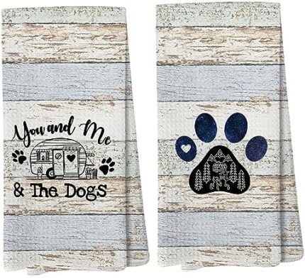 Liosei You and Me and The Dogs Camping Kitchen Towels,Camping Dish Towels,Dog Kitchen Towels,Camping Gifts for Women Men,RV Decor,Campsite Decor,Camping Supplies for RV Campers 16x24 Inch Set of 2