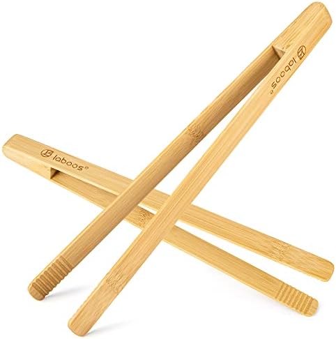 Long Wooden Salad Tongs (11.8"), Natural Bamboo Cooking Tong,Serving Tongs,Toaster Long Wooden Salad Tongs (11.8"), Natural Bamboo Cooking Tong,Serving Tongs,Toaster Tongs,Enhanced Grip for Kitchen, BBQ Cooking, Camping or Grill, Toaster at Kitchen | Set of 2