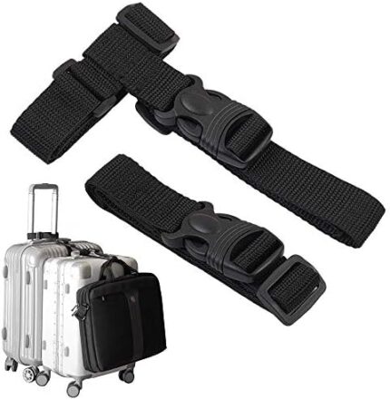 Luggage Straps,Two Add a Bag Suitcase Strap Belt,Adjustable Travel Attachment Accessories for Connect Your Three Luggage Together - 2 Pack(Black)