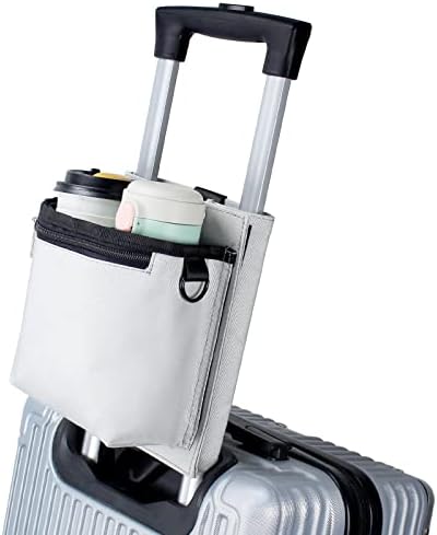 Luggage Travel Cup Holder with Luggage Straps Free Hand Drink Caddy Beverage Holder Travel Accessories Gift for Flight Attendants Businessmen Travelers Fits Roll on Suitcase Handles Light Grey